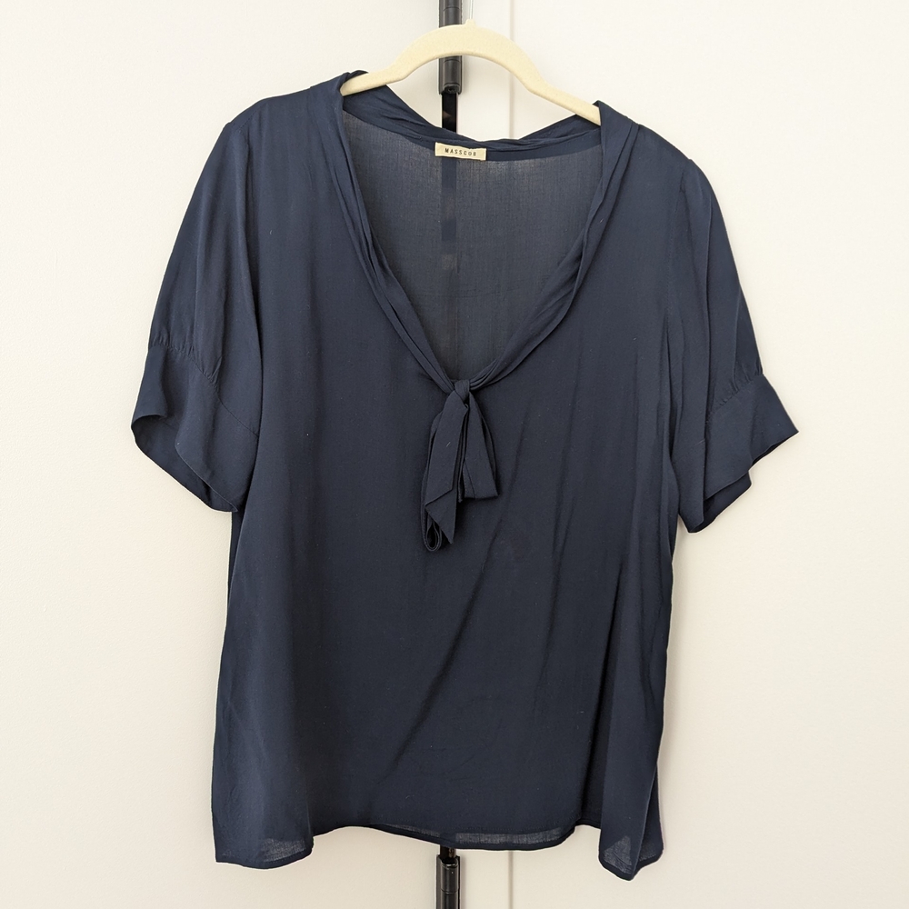 Masscob Navy Blouse with Tie Front